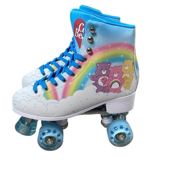 New Dolls Kill Care Bears Roller Skates Glitter Rainbow Cloud Squad Blue Sz 9 - Picture 1 of 12